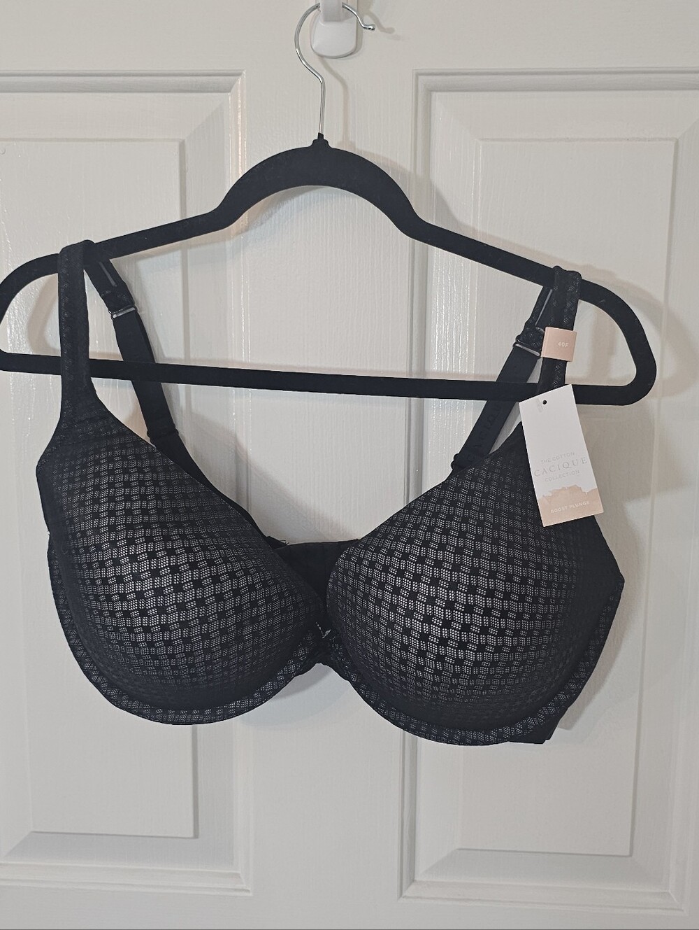 NWT Cacique Cotton Collection Boost Plunge Bra 40F Black